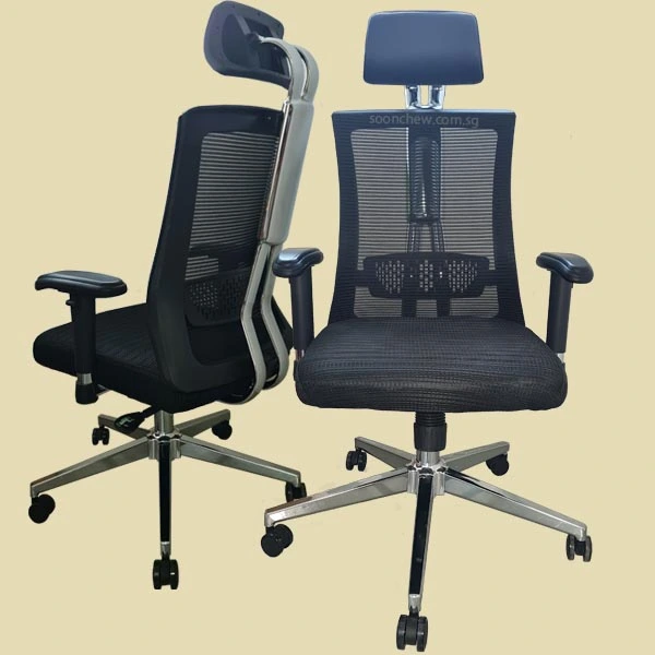 high back mesh office with adjustable armrest that can pivot inward and outward