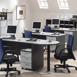 office tables and mobile pedestal in gray color