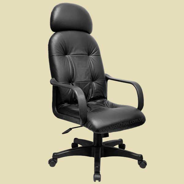 high back office chair in leather upholstery