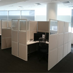 Office cubicle workstations with glass