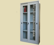 steel cupboard with sliding glass doors