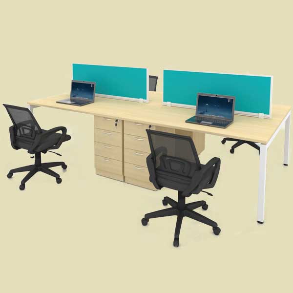modern-office workstation with metal table and desktop partition dividers
