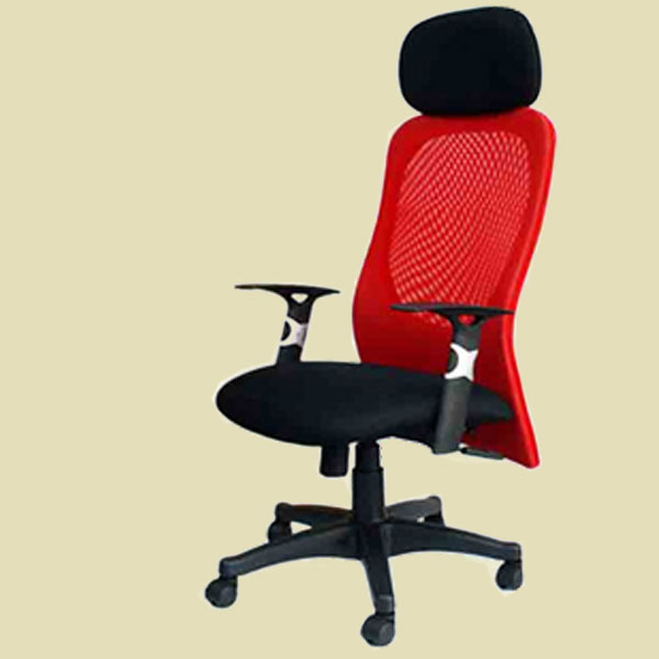 mesh office chair in red colors with adjustable armrest